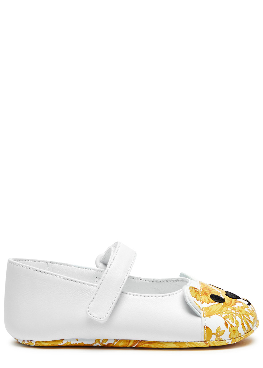 Versace Kids Bear Leather Ballet Flats In White