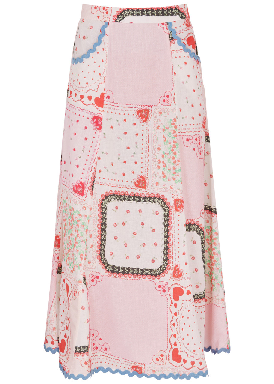 Damson Madder Hyan Printed Cotton-blend Midi Skirt In Multicoloured