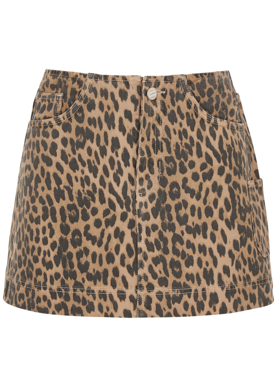 Damson Madder Lily Leopard-print Denim Mini Skirt In Leopard