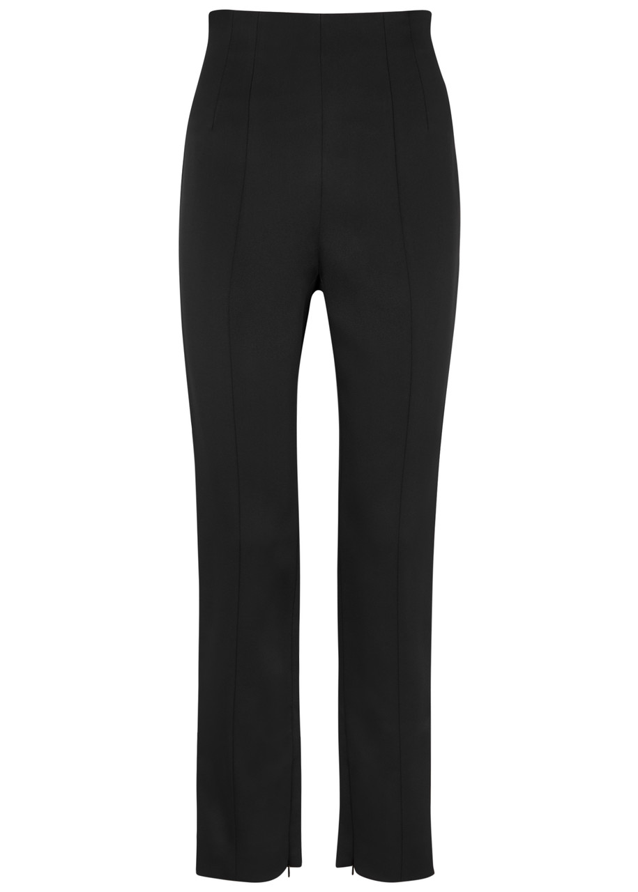 Shop Khaite Lenn Slim-leg Satin Trousers In Black