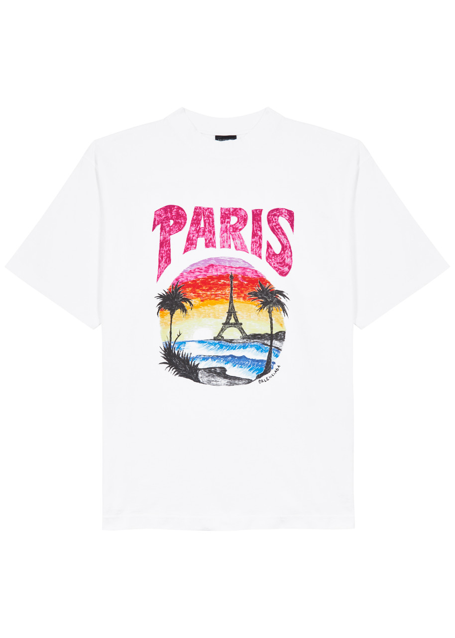 Balenciaga Paris Tropical Printed Cotton T-shirt In White