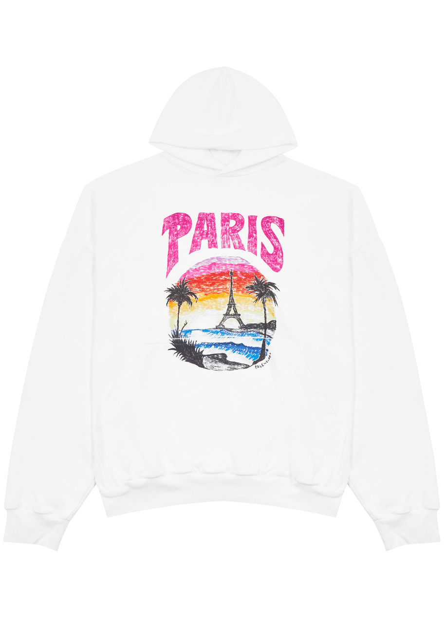 Balenciaga Paris Tropical Hooded Cotton Sweatshirt In White