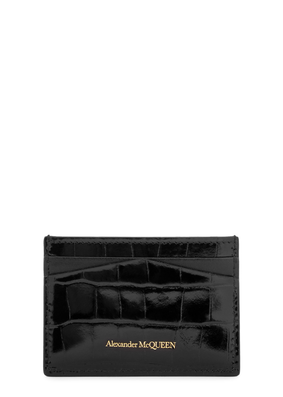 Shop Alexander Mcqueen Skull-embellished Leather Card Holder In Black