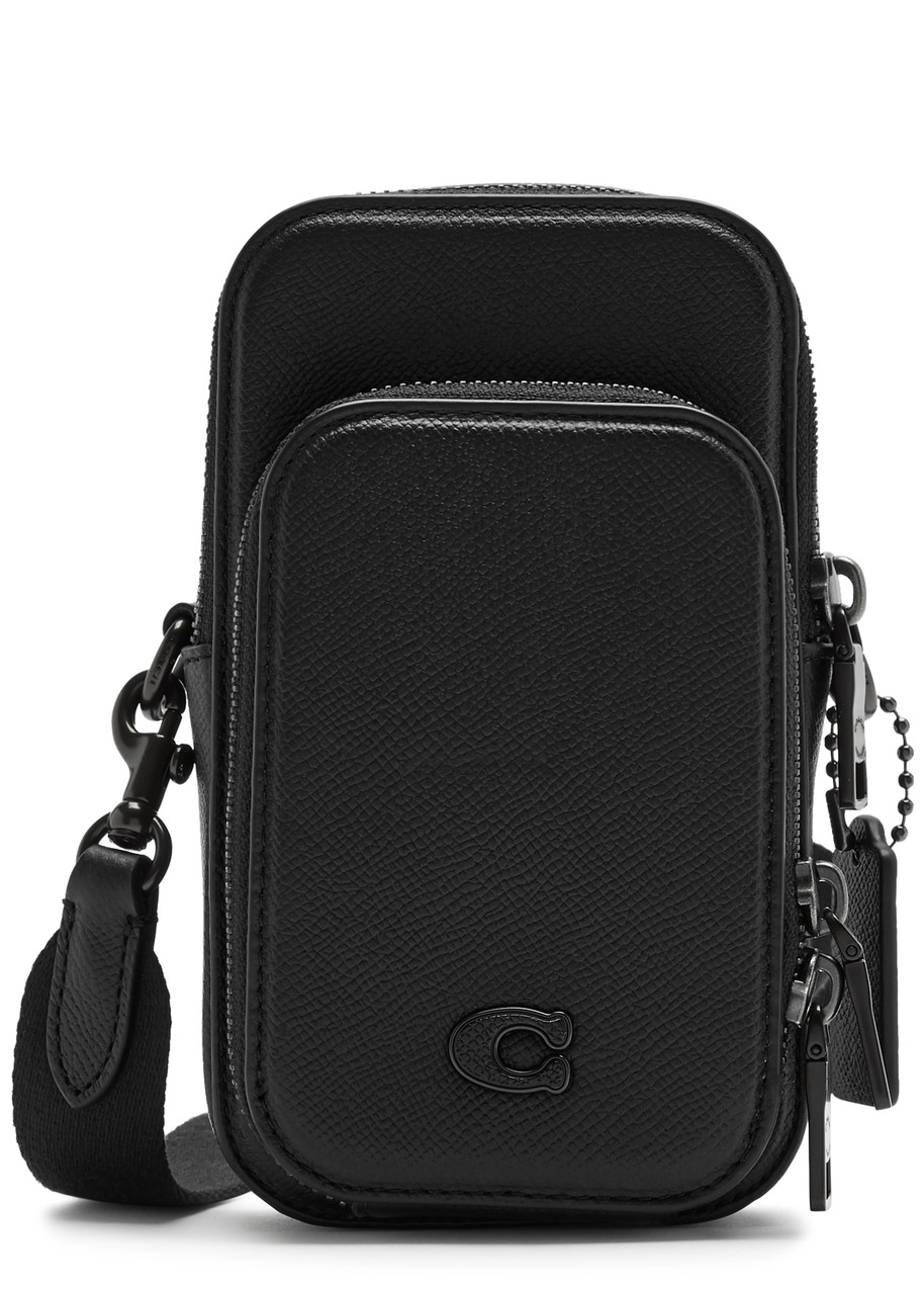 Coach Phone Leather Cross-body Bag In Black