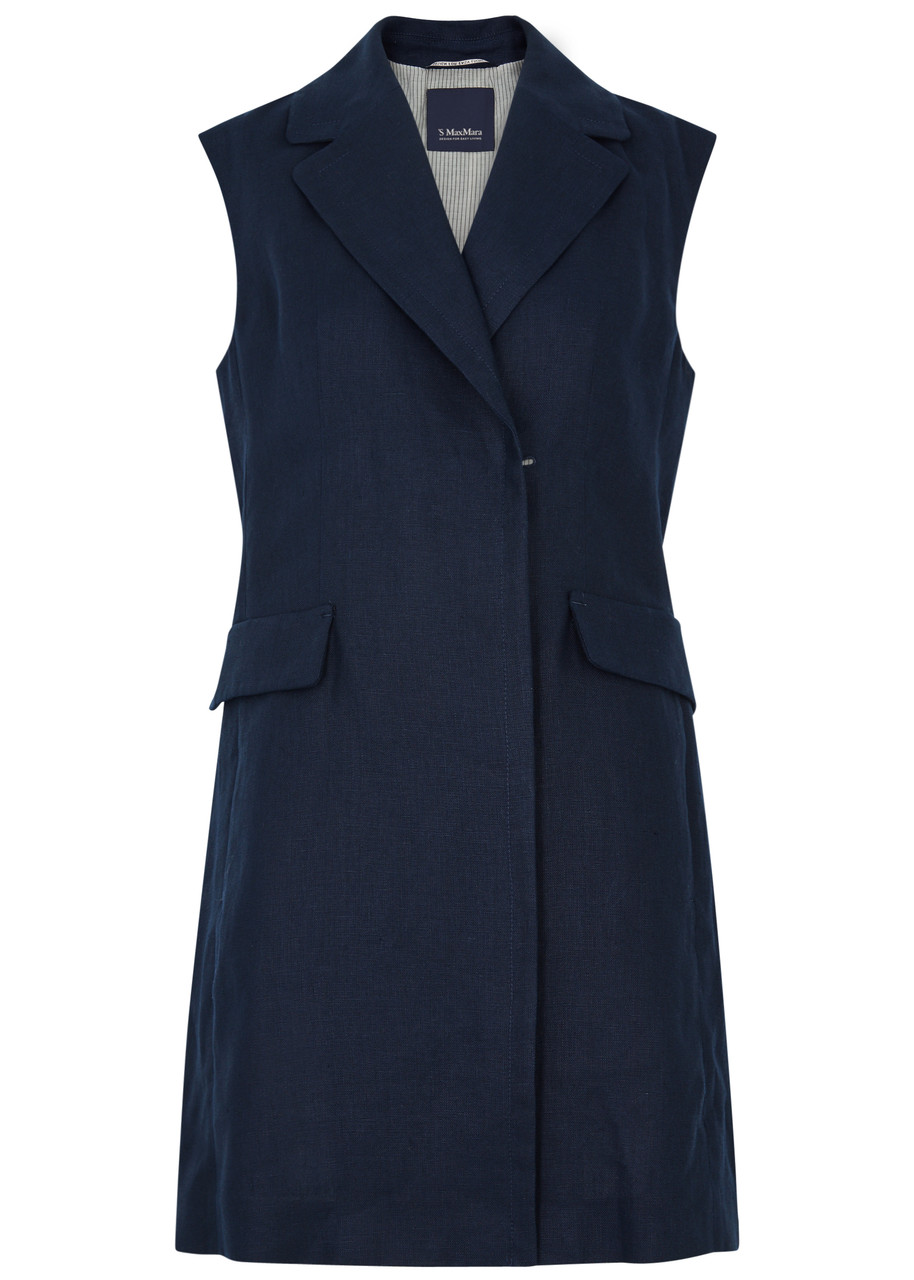 S Max Mara Marie Linen Long Vest In Navy