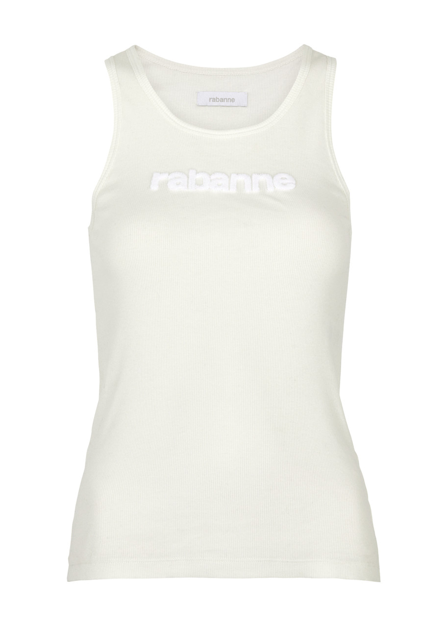 Rabanne Logo-flocked Stretch-jersey Tank In Off White