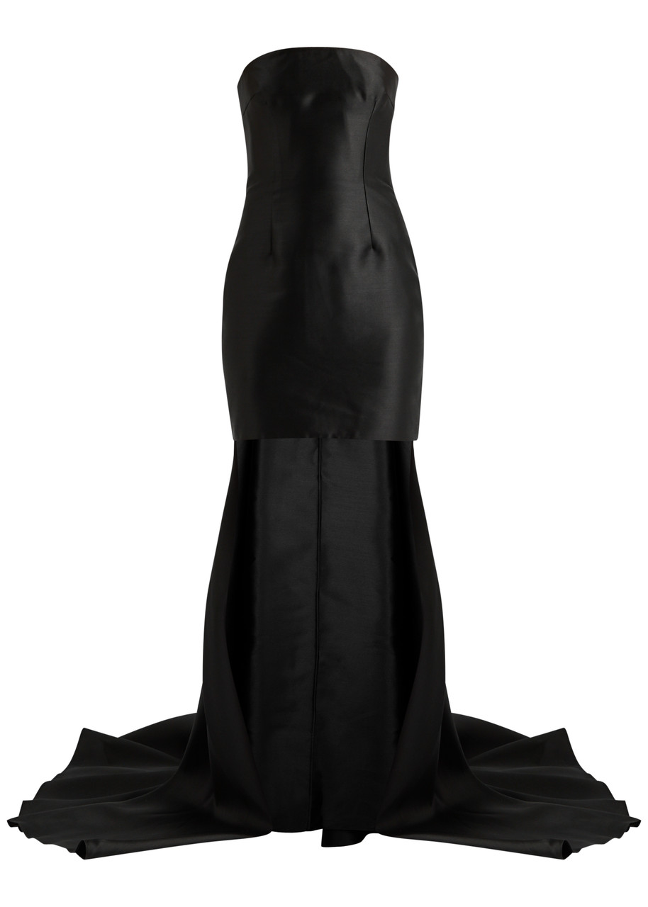 Shop Solace London Neva Strapless Satin Mini Dress In Black