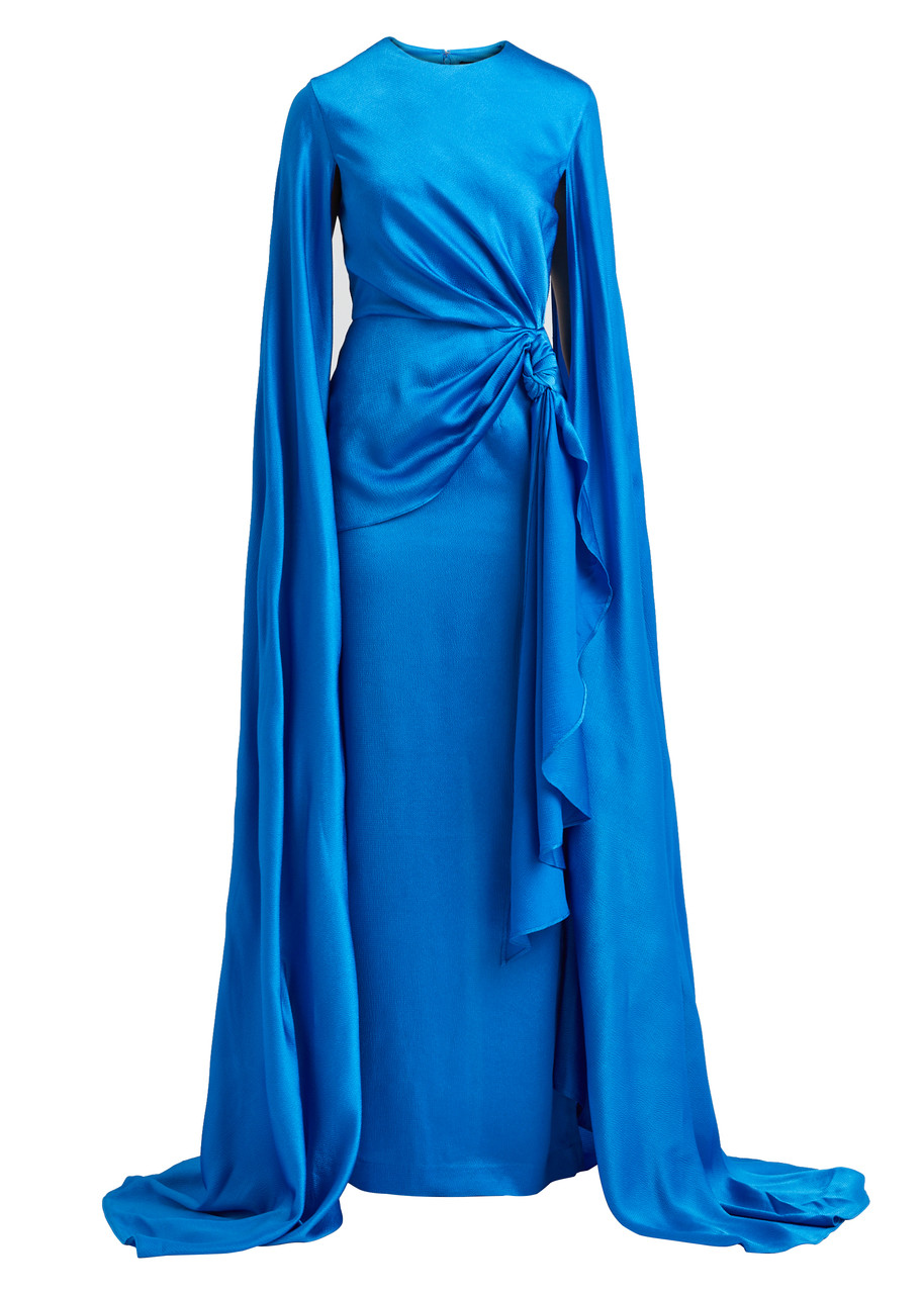 Solace London Elya Draped Satin Maxi Dress In Blue