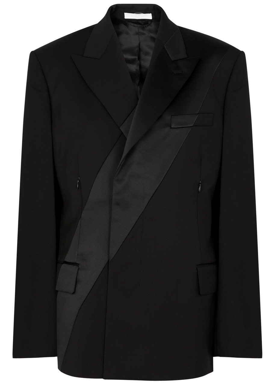 Helmut Lang Satin-panelled Wool Blazer In Black