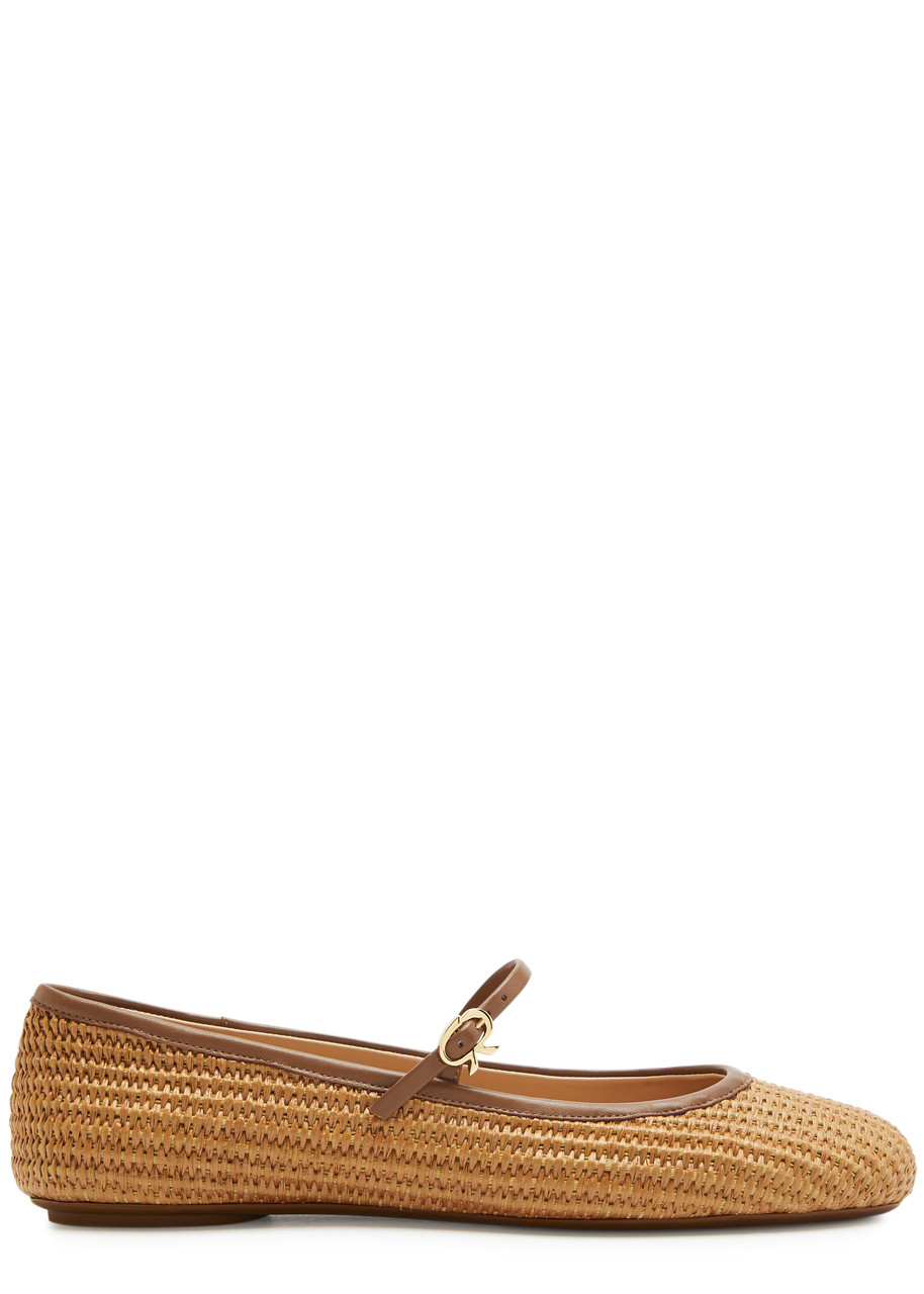 Shop Gianvito Rossi Carla Woven Raffia Ballet Flats In Beige