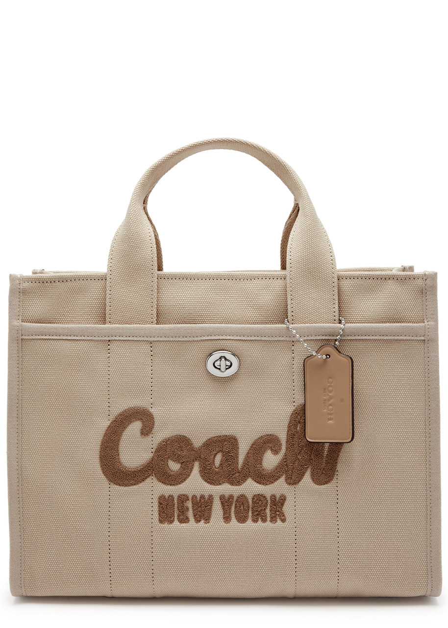 Coach Cargo Logo-embroidered Canvas Tote In Beige