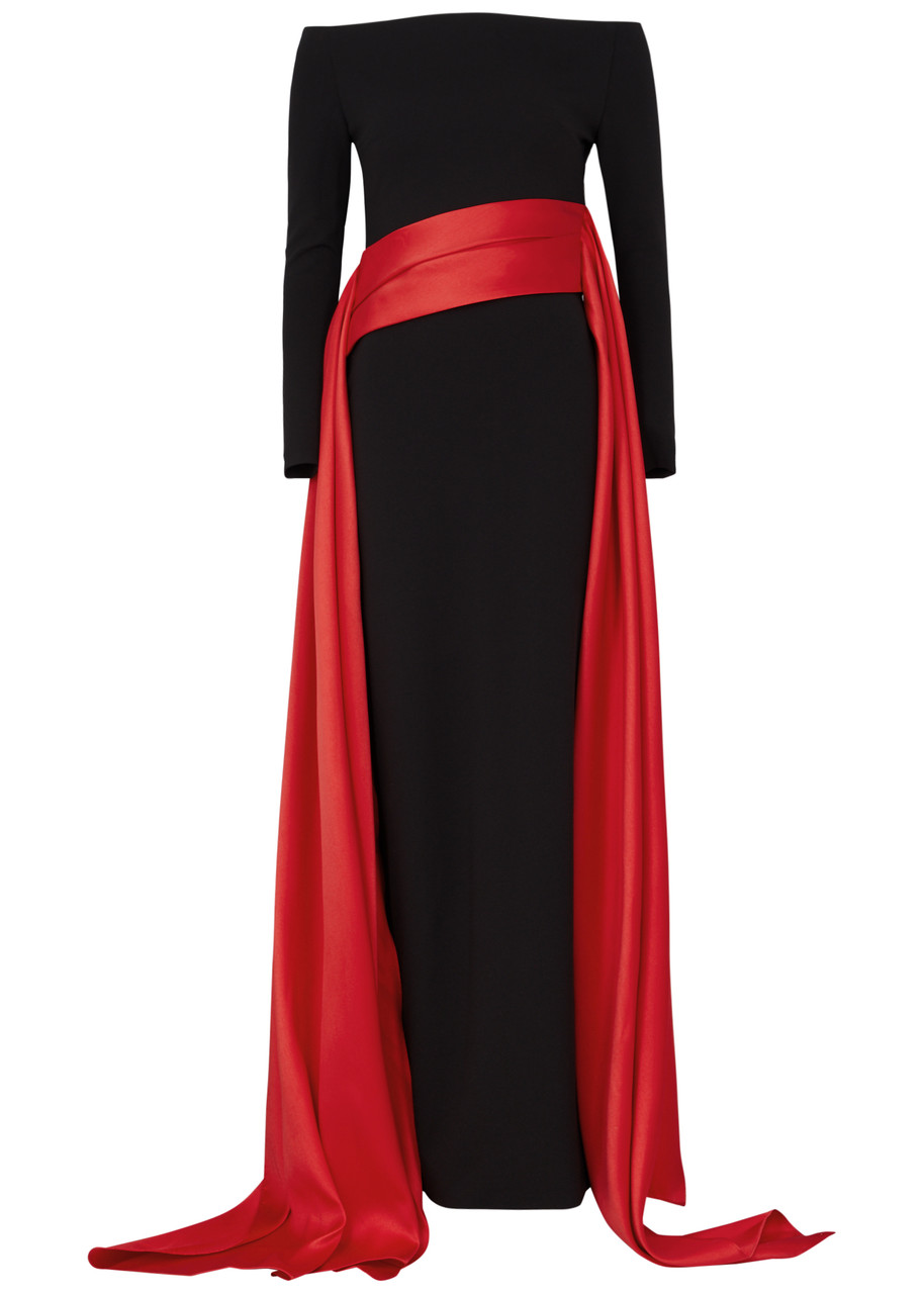 Solace London Irma Off-the-shoulder Draped Gown In Black Red