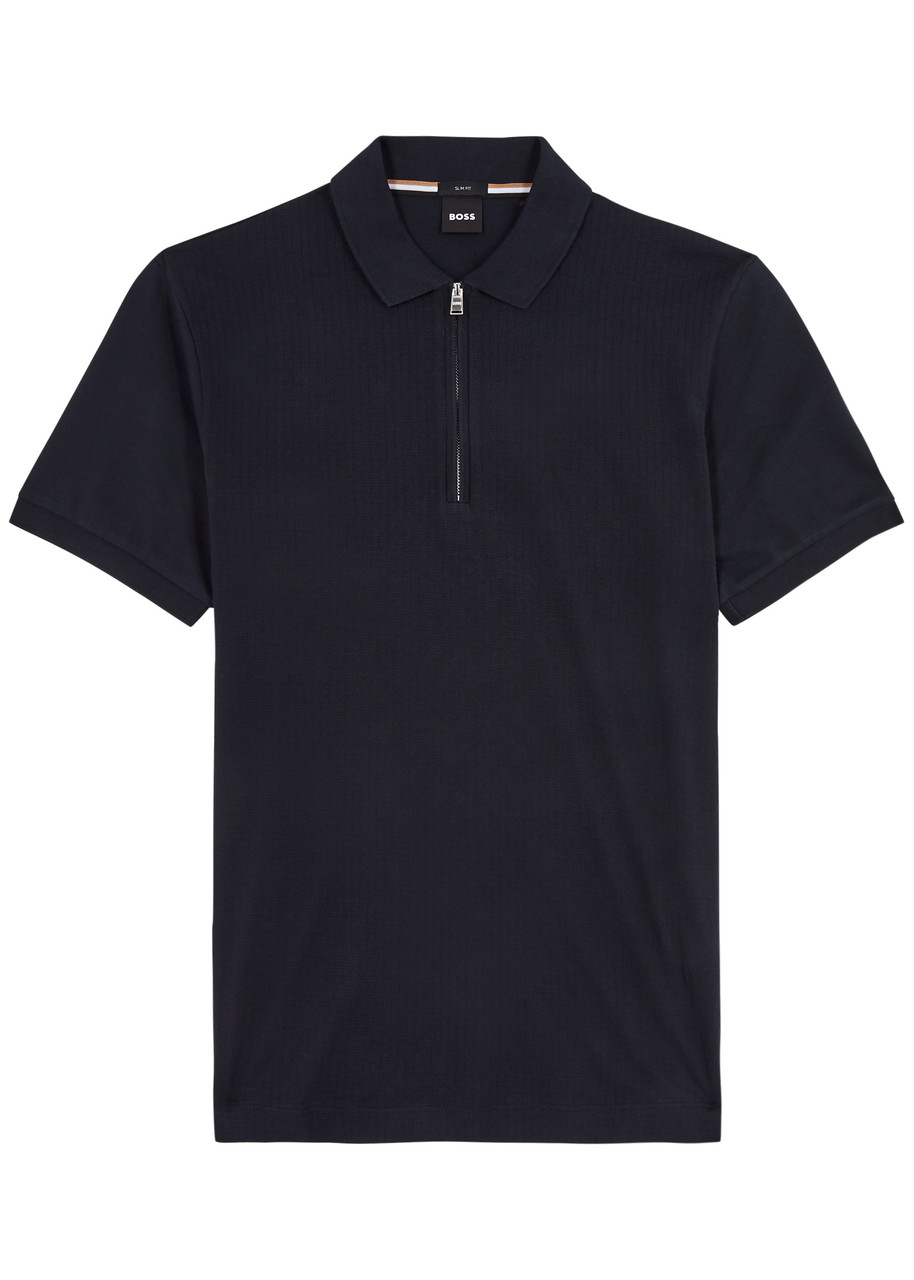 Hugo Boss Boss Half-zip Cotton Polo Shirt In Navy