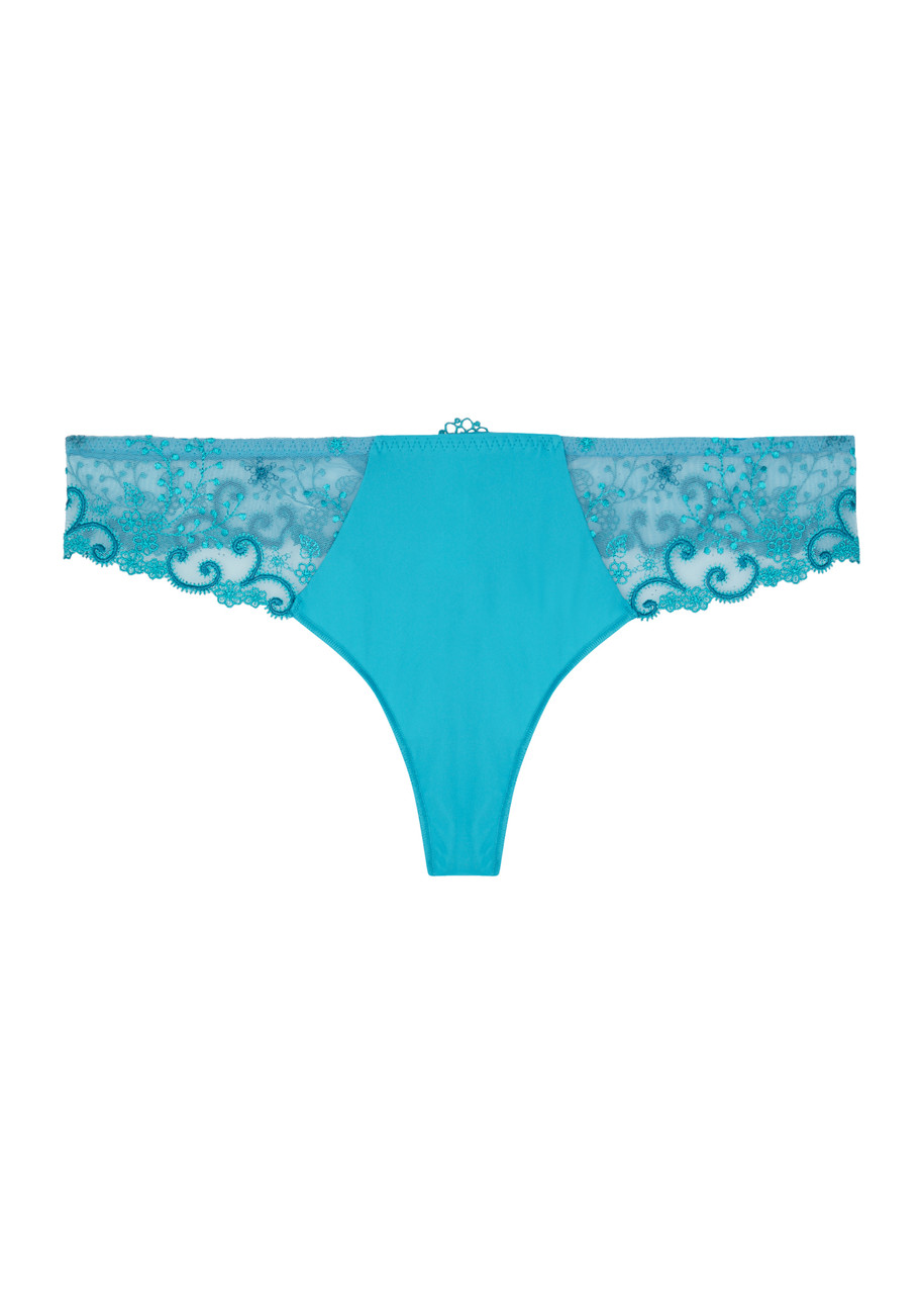 Simone Perele Delice Lace Mesh Thong In Blue