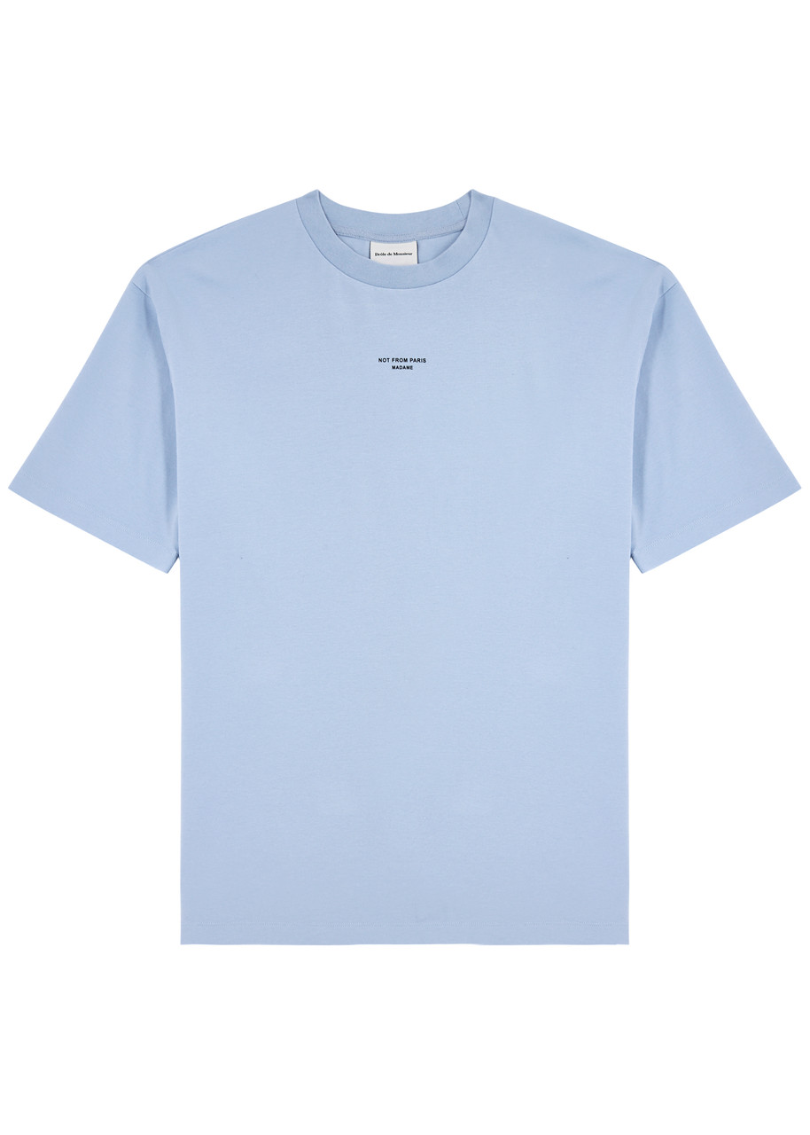 Shop Drôle De Monsieur Nfpm Printed Cotton T-shirt In Light Blue