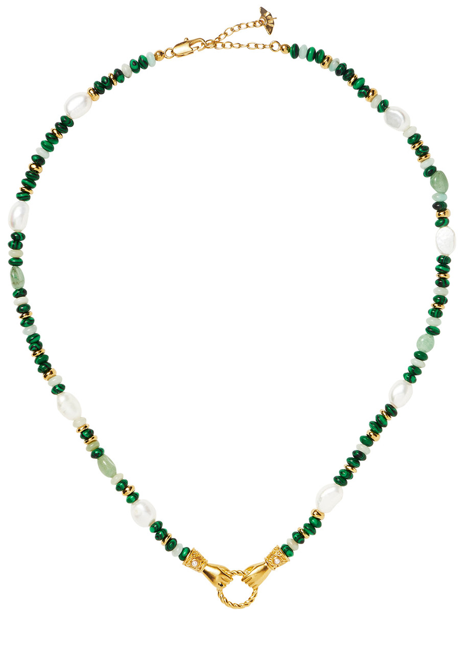 Missoma X Harris Reed In Good Hands Beaded Pendant Necklace In Green