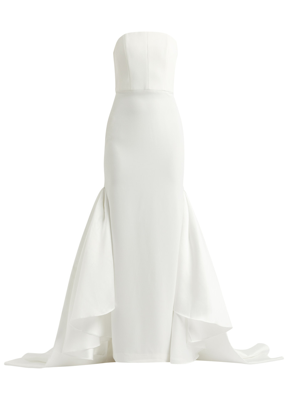 Solace London Jodie Strapless Crepe Gown In Cream