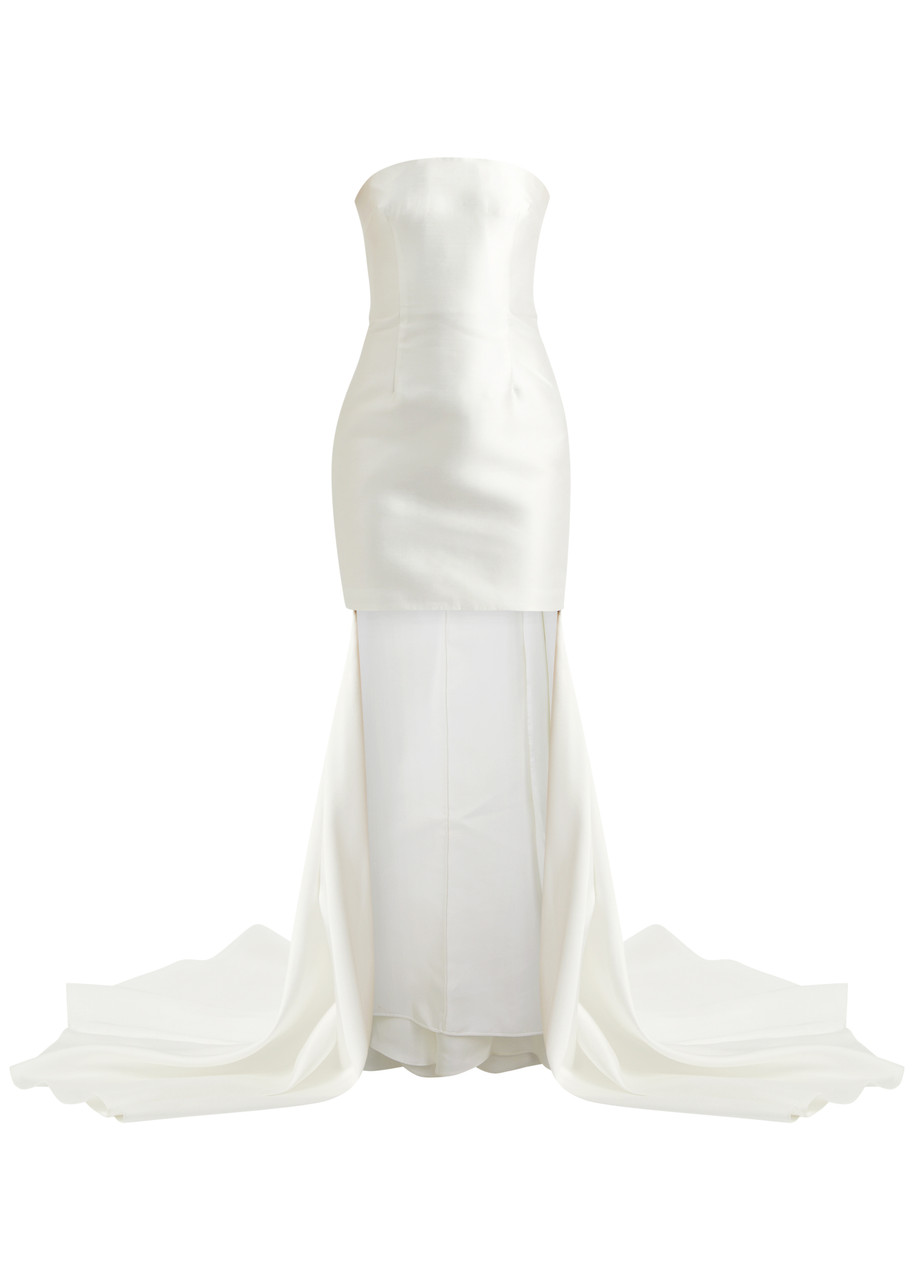 Solace London Neva Strapless Satin Mini Dress In Cream