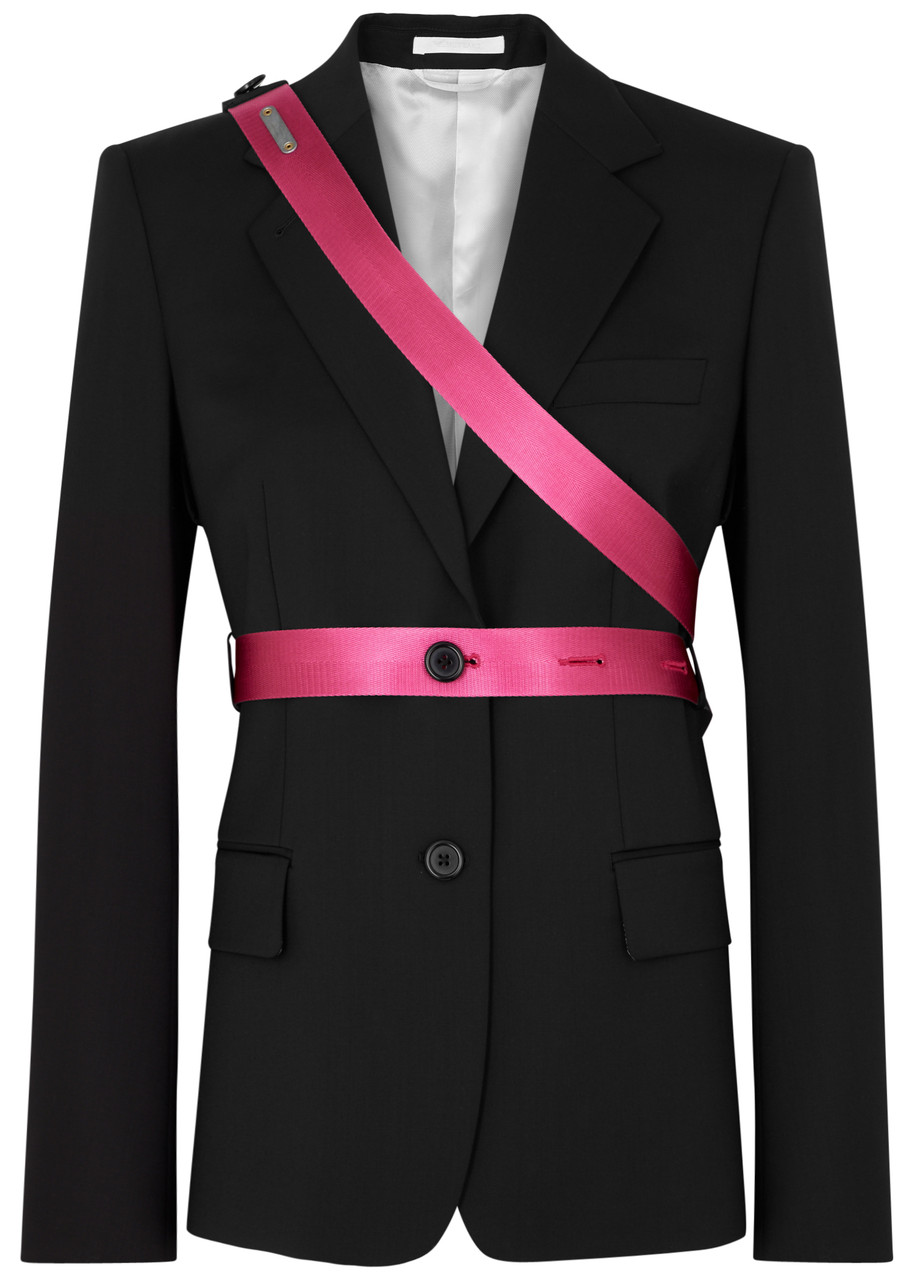 Shop Helmut Lang Seatbelt Wool Blazer In Black