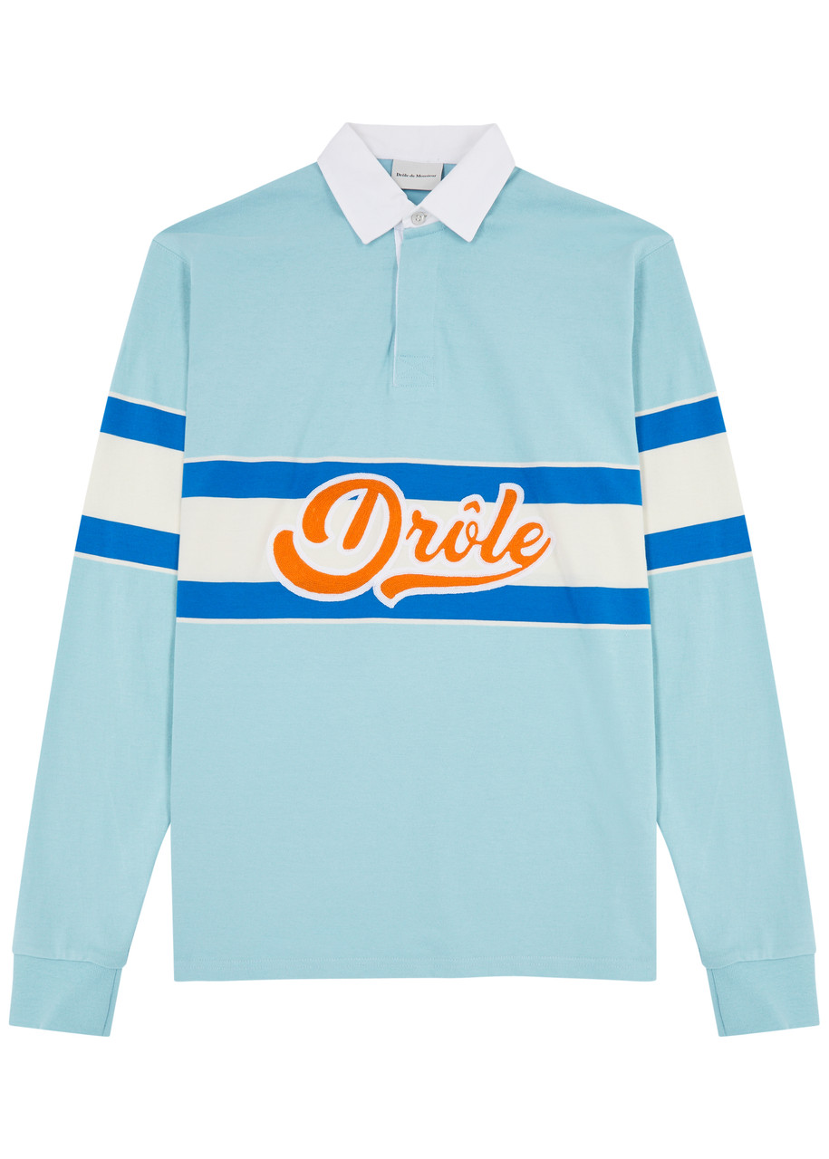 Drôle De Monsieur Logo-embroidered Striped Polo Shirt In Blue