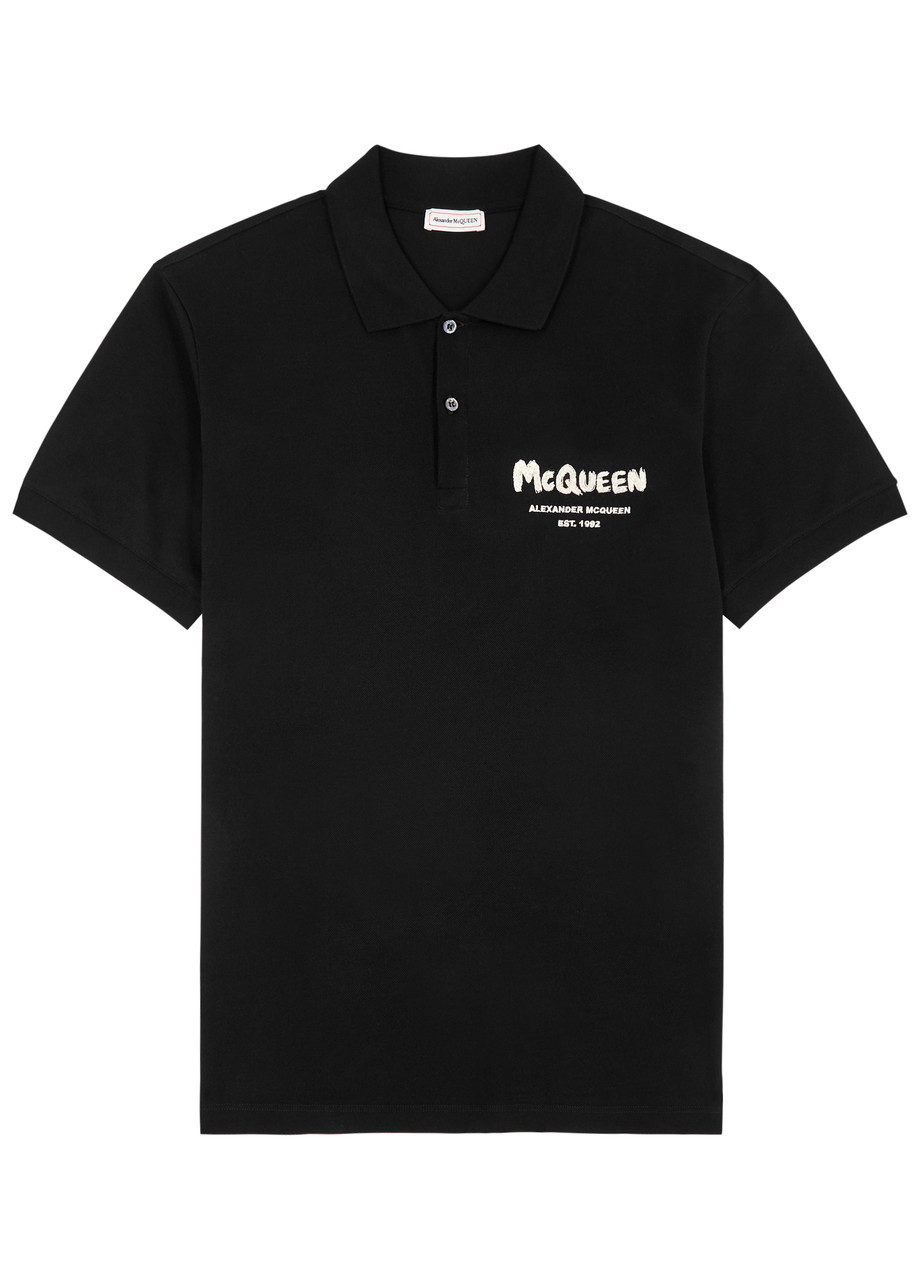 Alexander Mcqueen Graffiti Logo-embroidered Piqué Cotton Polo Shirt – Black – M Alexander Mcqueen Graffiti Logo-embroidered Piqué Cotton Polo Shirt – Black – M