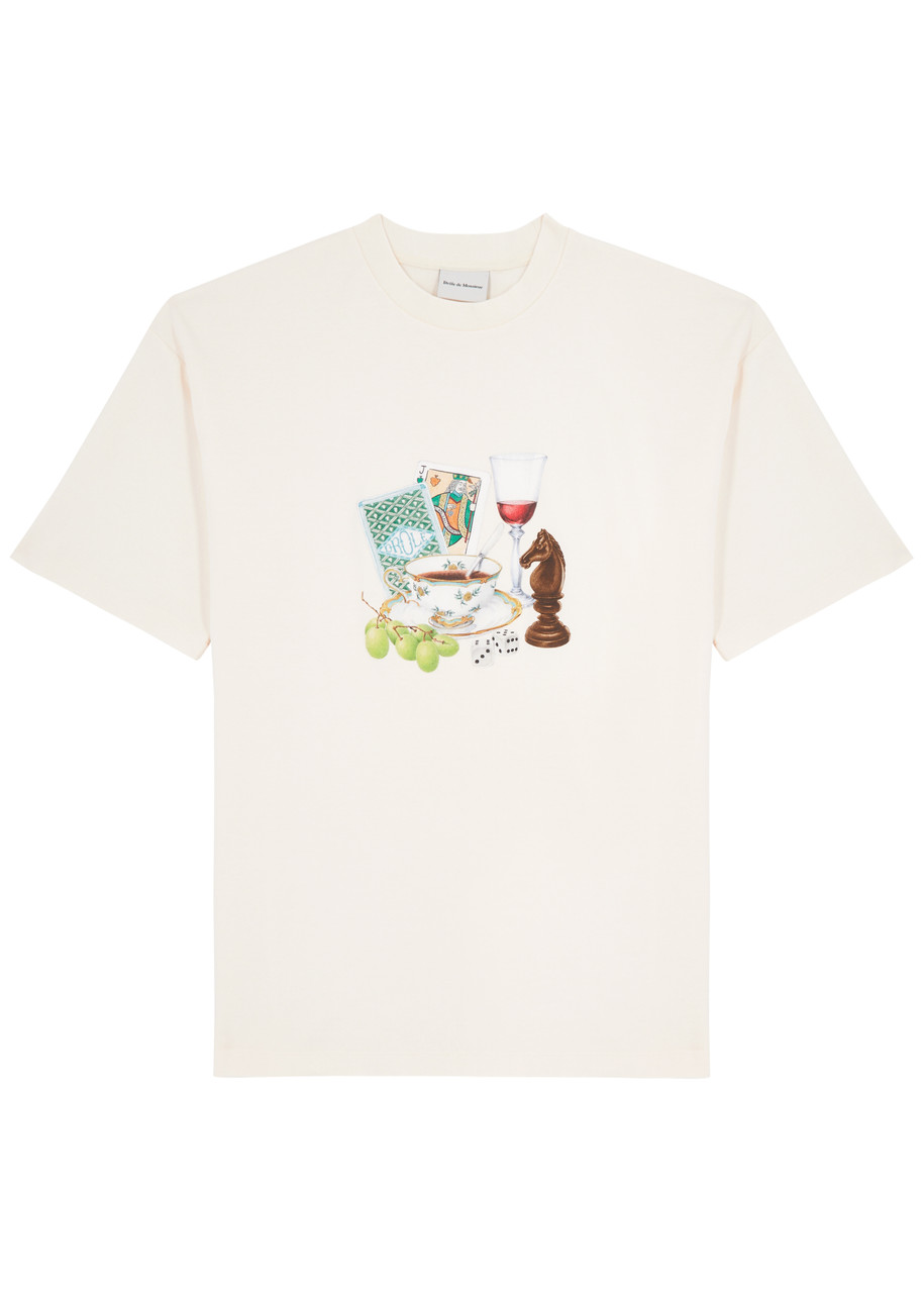Shop Drôle De Monsieur Le Après-midi Printed Cotton T-shirt In Cream