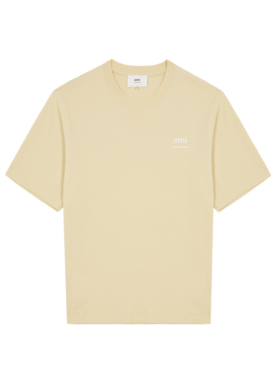 Shop Ami Alexandre Mattiussi Ami Paris Logo-print Cotton T-shirt In Cream