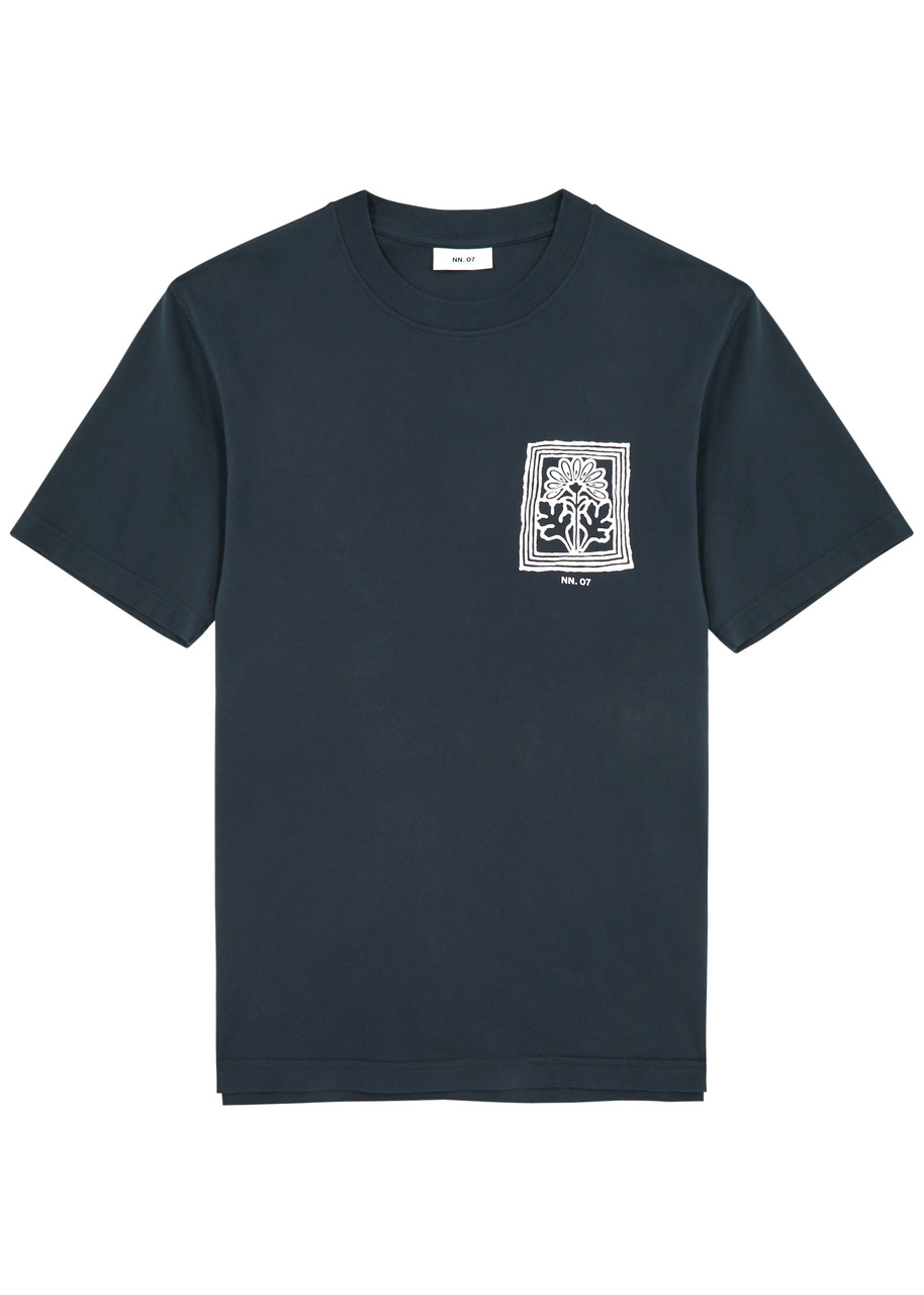 Nn07 Adam Printed Cotton T-shirt In Navy
