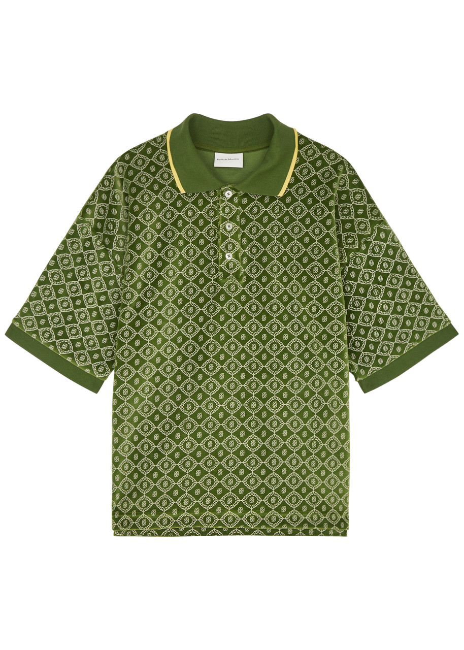 Drôle De Monsieur Monogrammed Velour Polo Shirt In Green