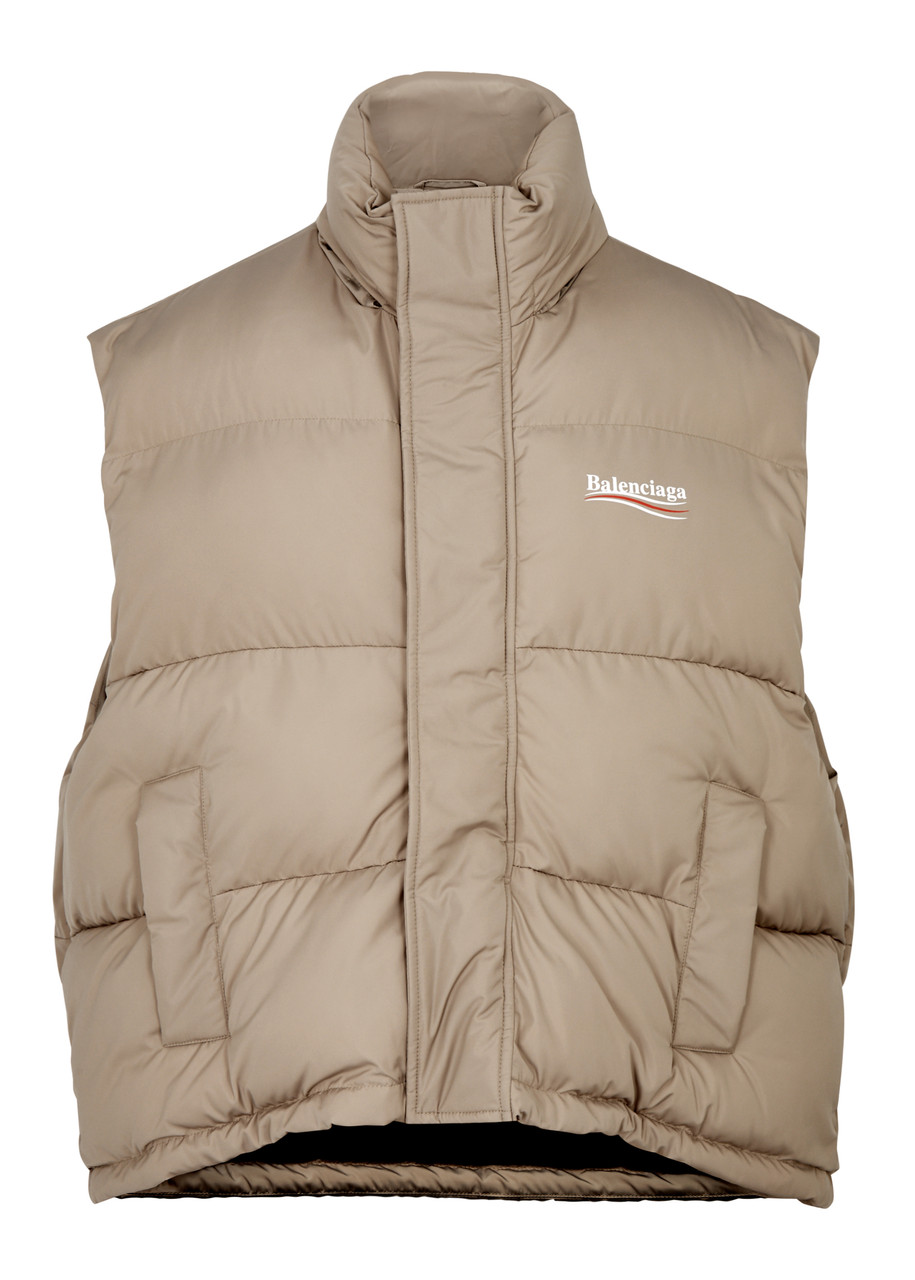 Balenciaga Political Quilted Shell Gilet In Beige