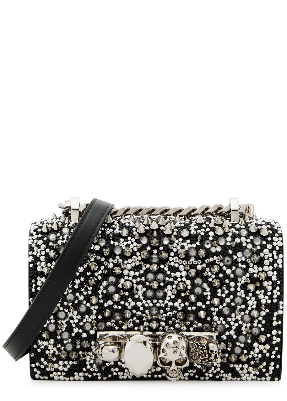 Alexander Mcqueen The Jewelled Satchel Mini Embellished Cross-body Bag In Black