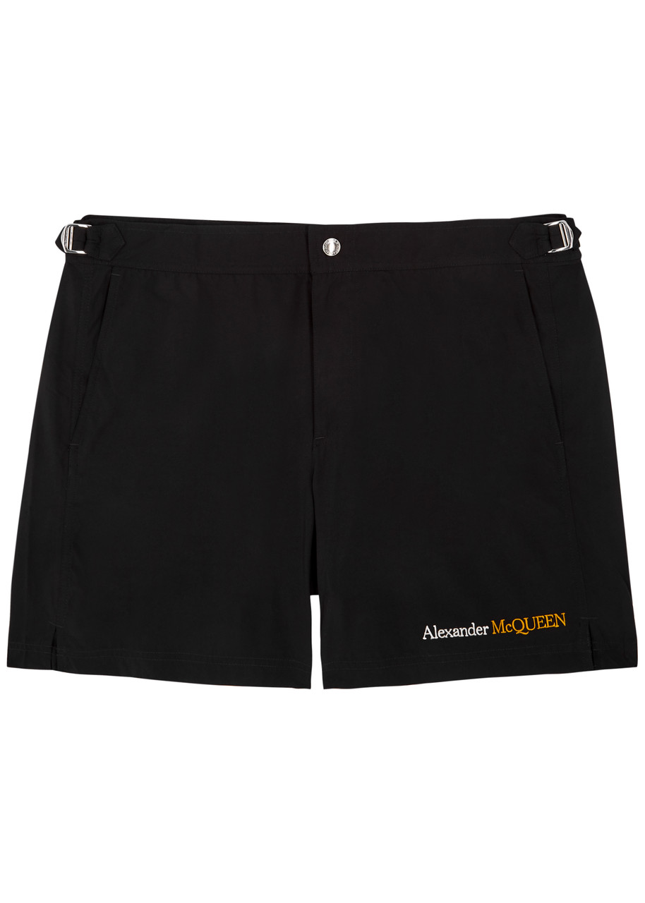 Shop Alexander Mcqueen Logo-embroidered Shell Swim Shorts In Black