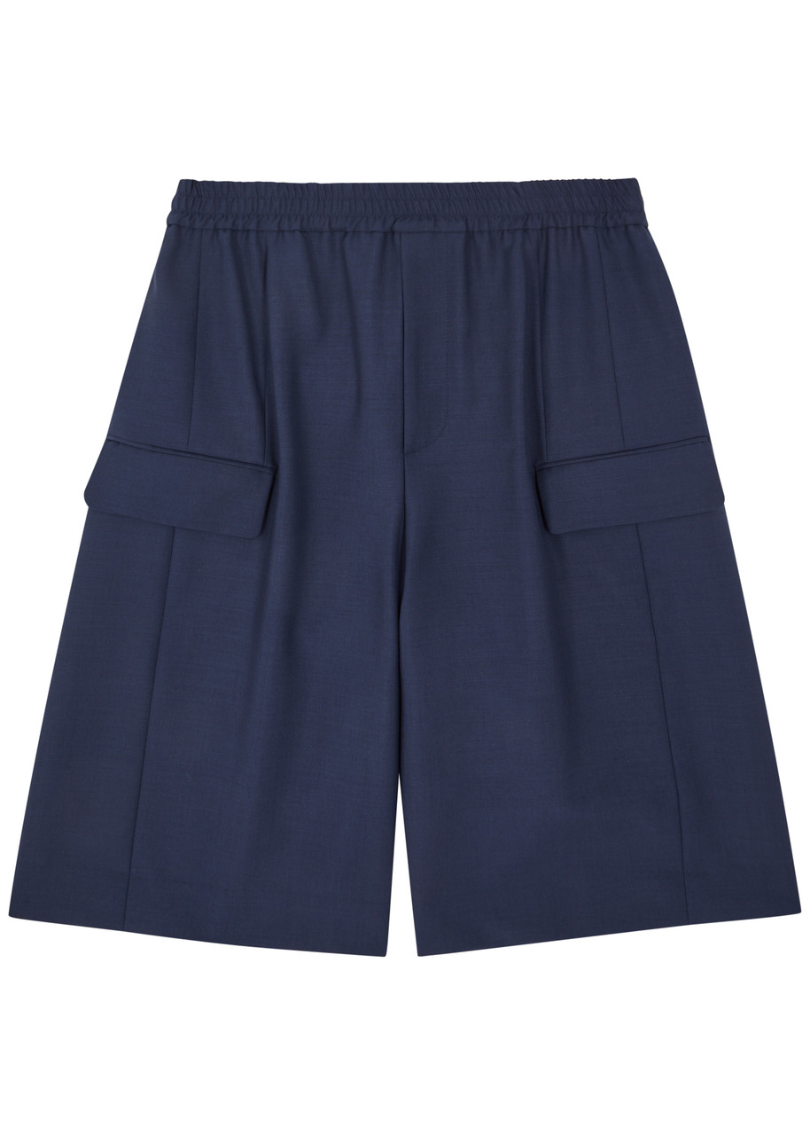 Alexander Mcqueen Wide-leg Wool-blend Shorts In Navy