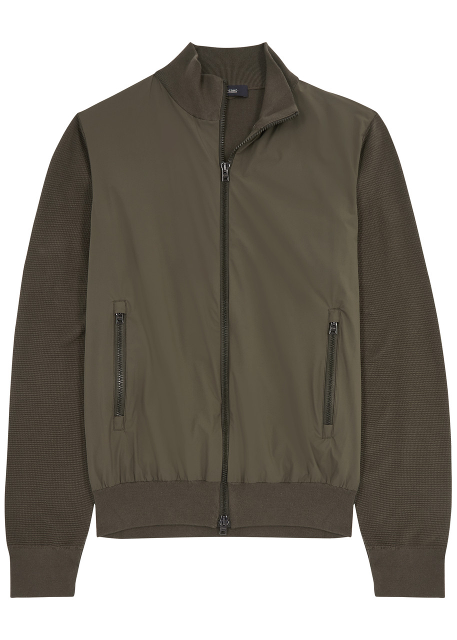 Herno Shell And Knitted Bomber Jacket In Khaki