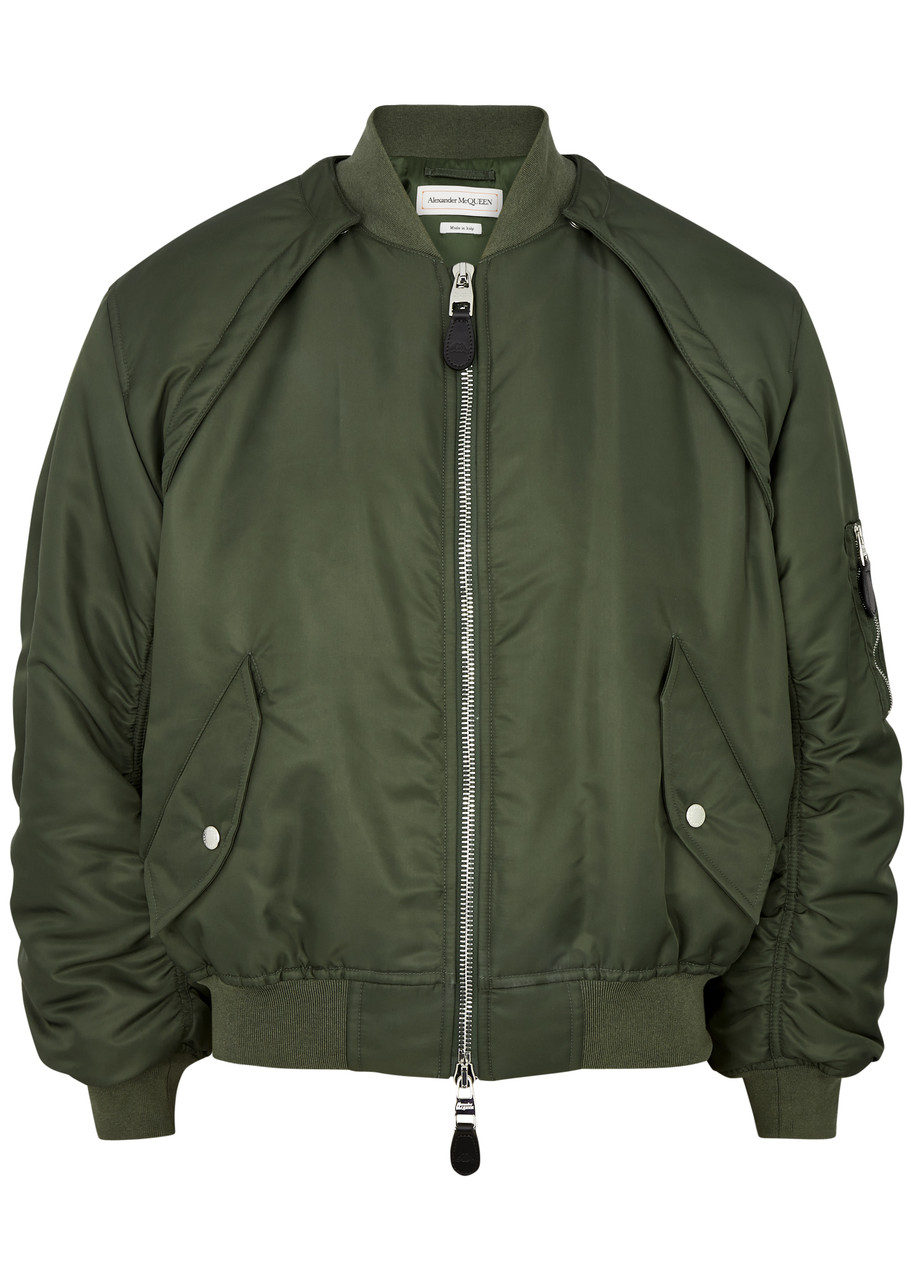 Shop Alexander Mcqueen Convertible Nylon Bomber Jacket In Khaki