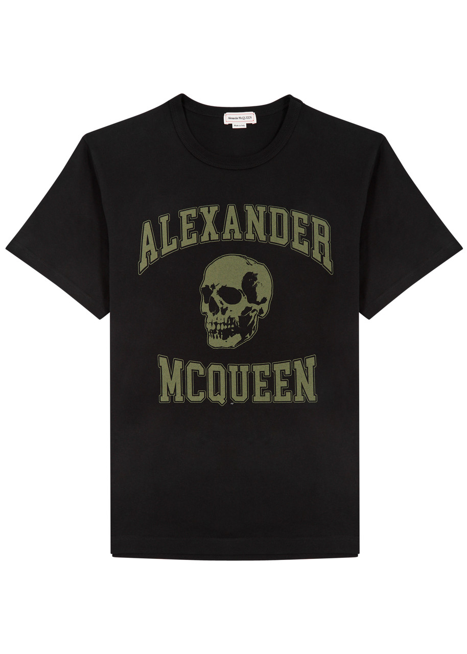 Shop Alexander Mcqueen Varsity Printed Cotton T-shirt In Black