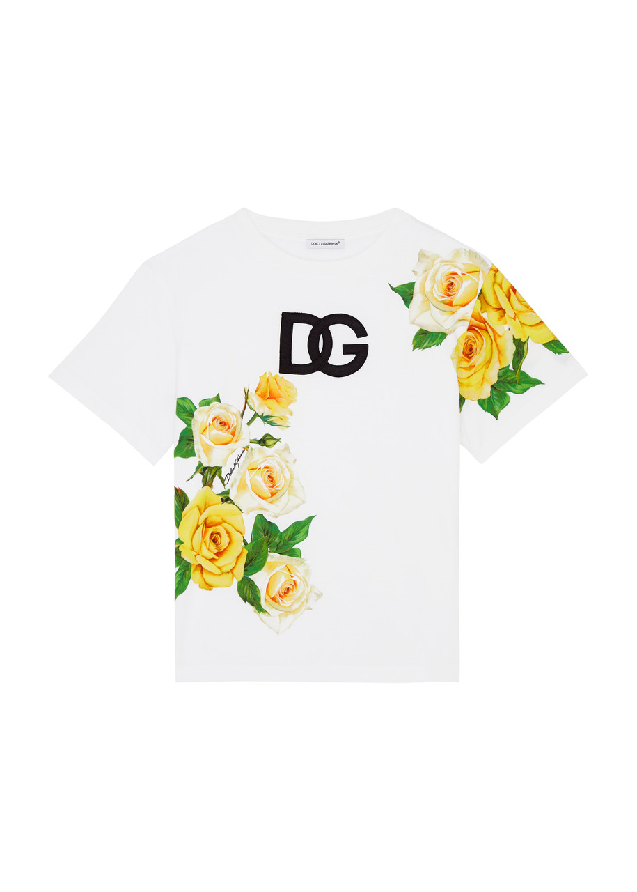 Dolce & Gabbana Kids Logo Floral-print Cotton T-shirt (8-13 Years) In White