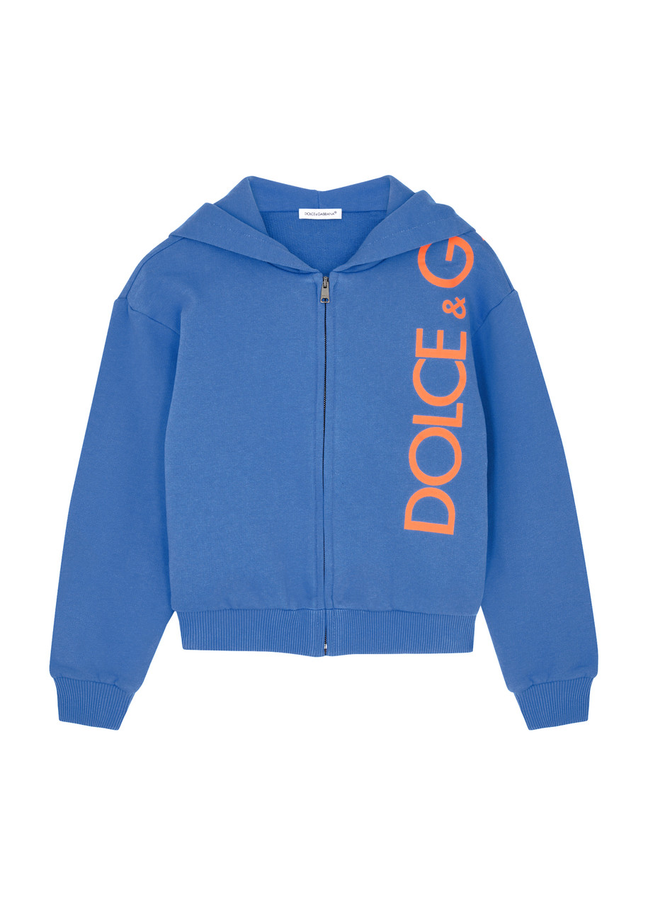 Dolce & Gabbana Kids Logo Hooded Cotton Sweatshirt (4-6 Years) In Blue
