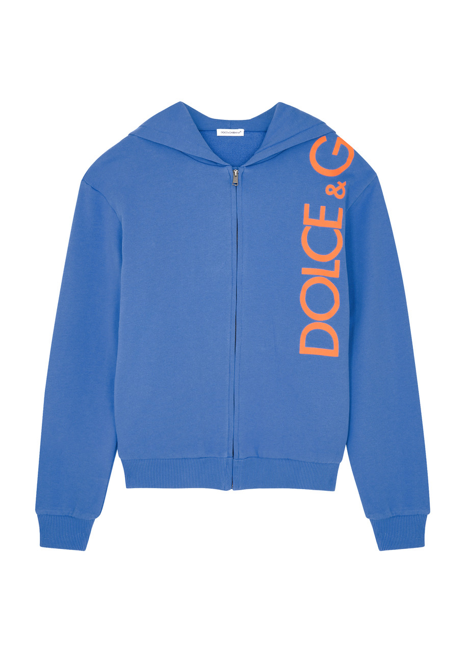 Dolce & Gabbana Kids Logo Hooded Cotton Sweatshirt (8-13 Years) In Blue