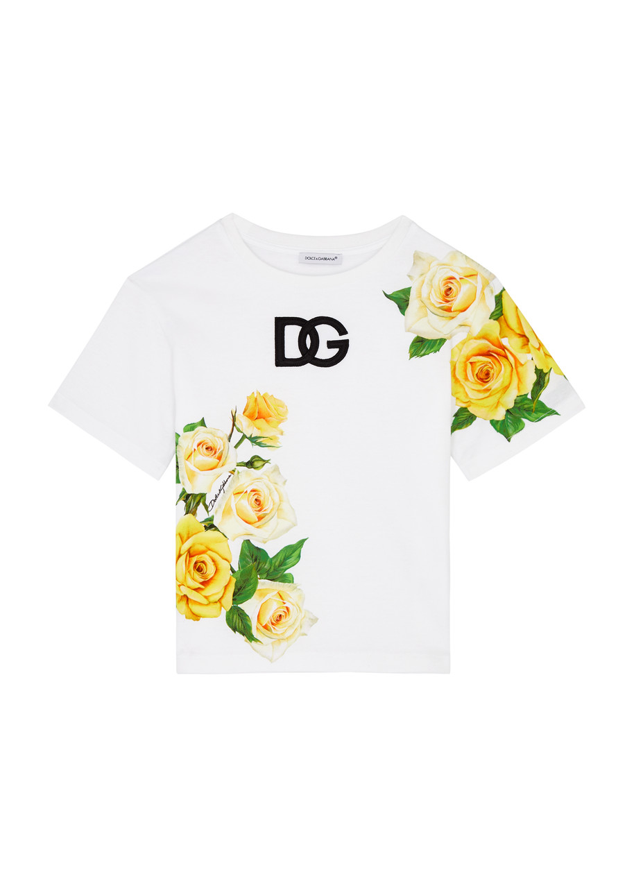 Dolce & Gabbana Kids Logo Floral-print Cotton T-shirt (2-6 Years) In White