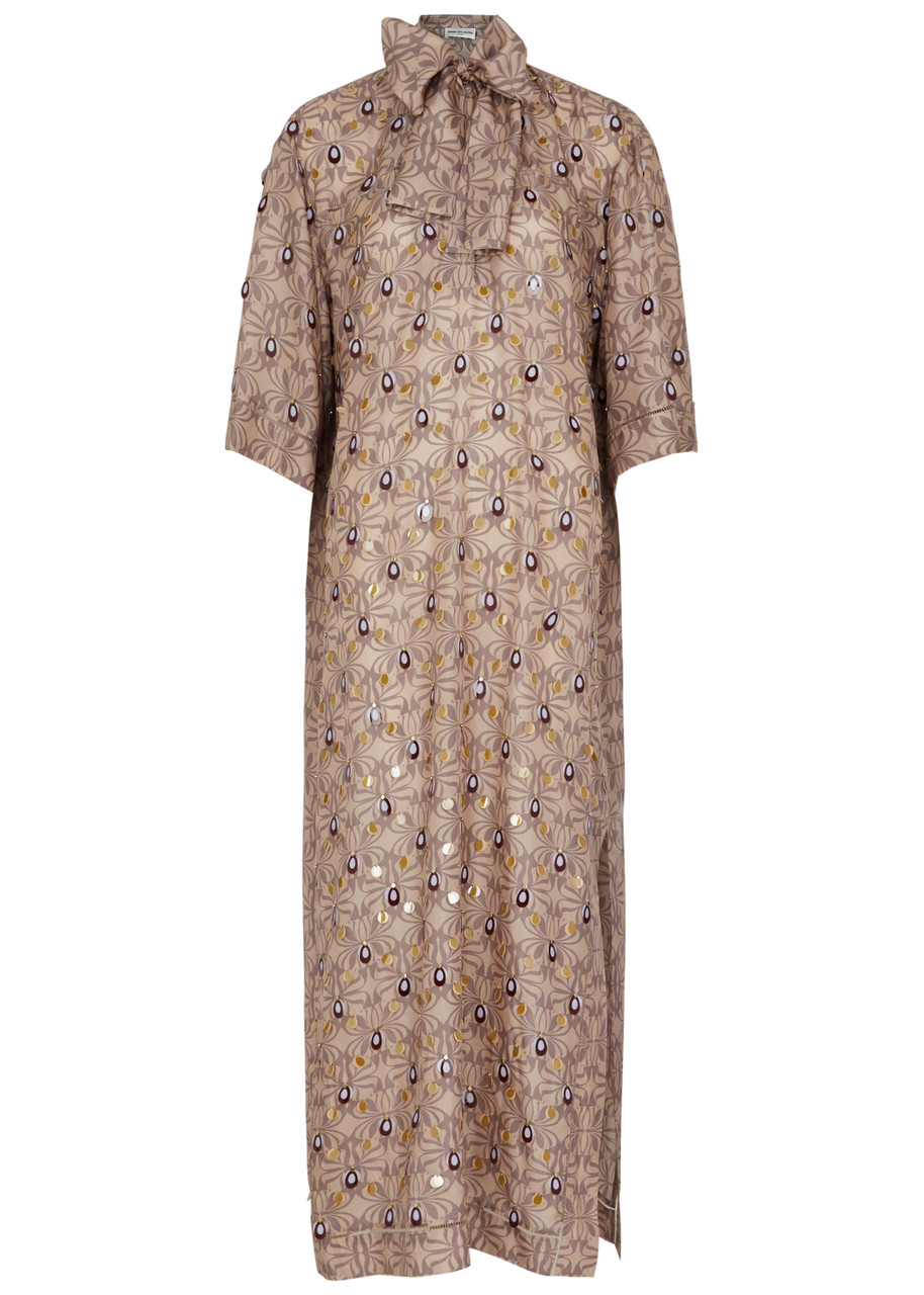 Dries Van Noten Dalmo Embellished Printed Silk-satin Maxi Dress - Pink - M (UK12 / M)