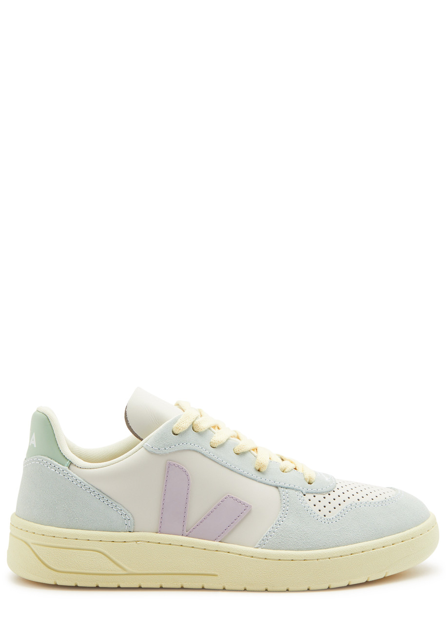 Veja V-10 Panelled Leather Trainers In Blue