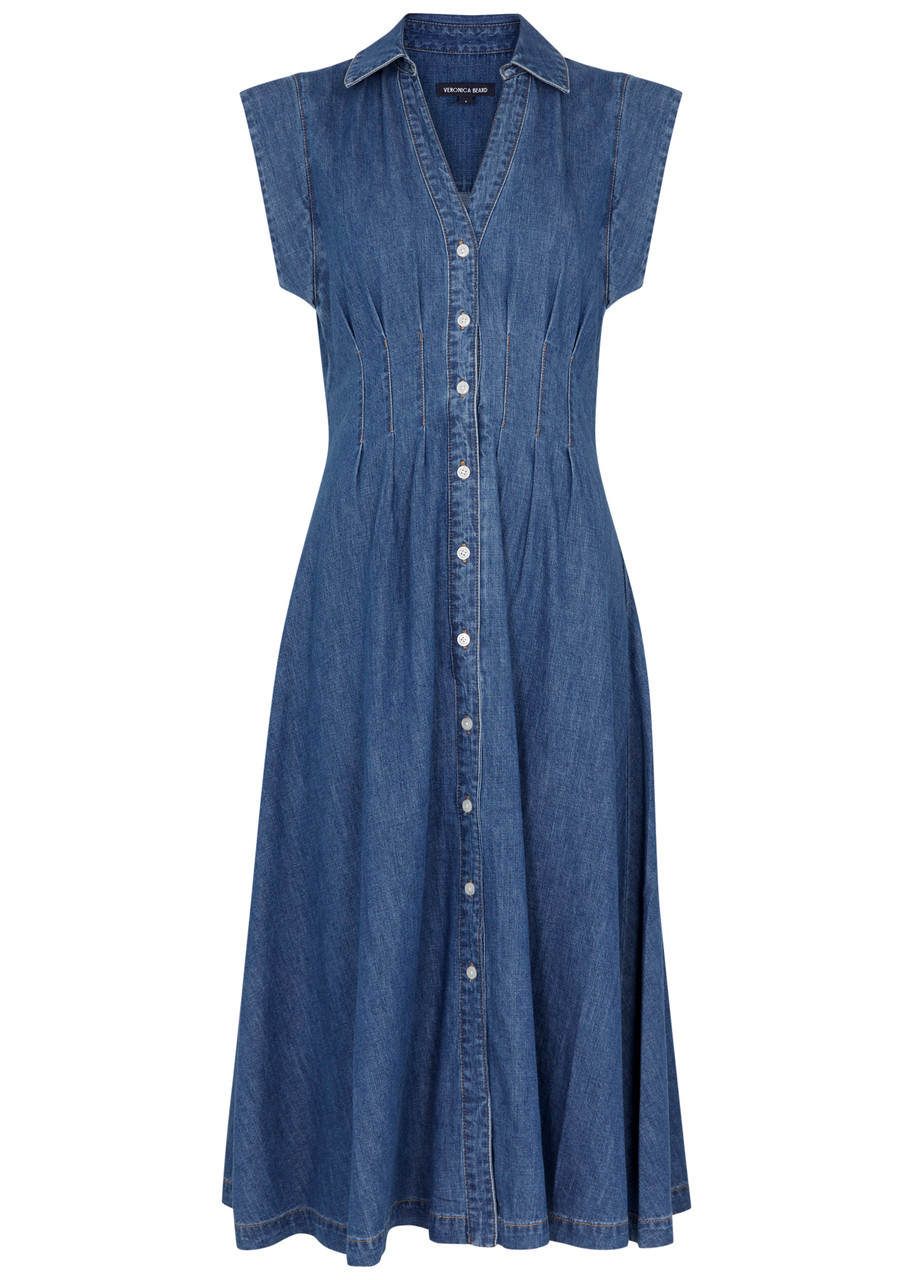 Shop Veronica Beard Ruben Chambray Midi Dress In Denim