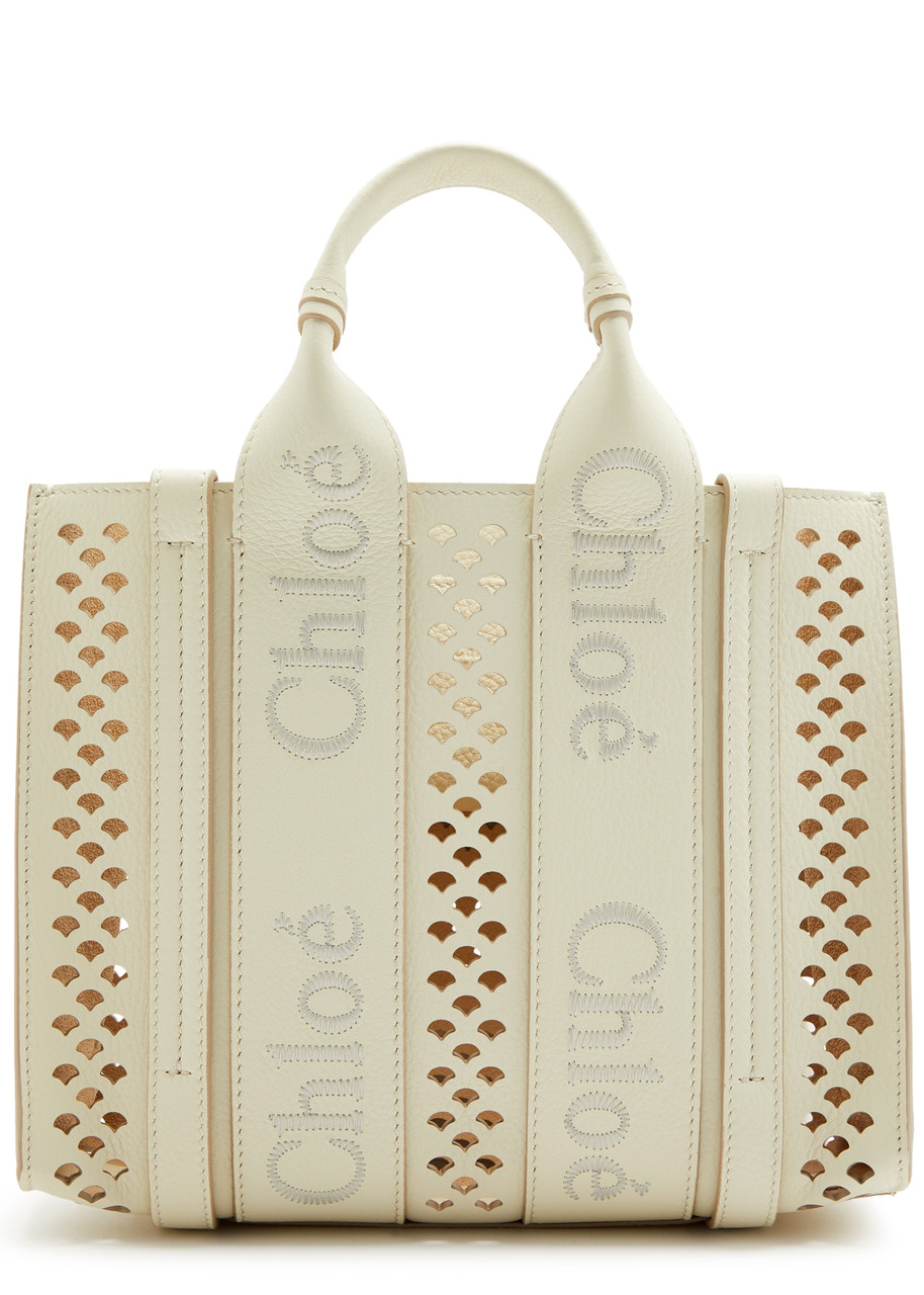 Chloé Chloe Woody Small Cut-out Leather Tote In White