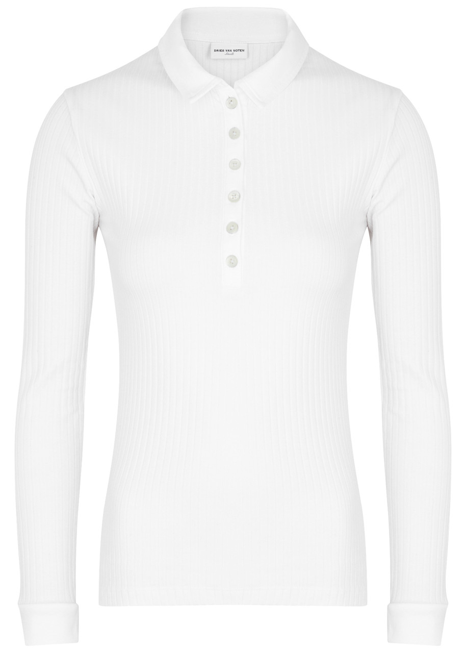 Dries Van Noten Horst Ribbed Cotton-blend Polo top - White - XS (UK6 /xs)