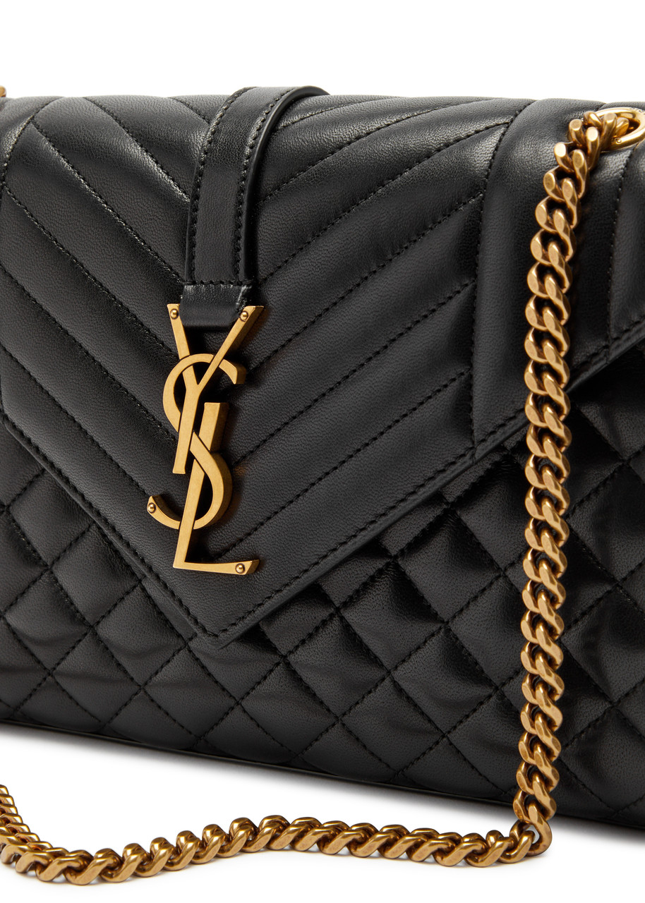  Saint Laurent - Women's Black Envelope Medium Leather Shoulder Bag - Adjustable Chain & Leather Strap - One Size 