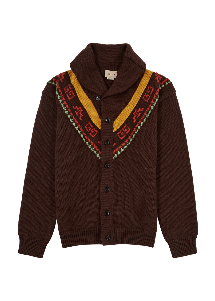 Gucci Kids Gg-jacquard Wool Cardigan - Brown - 08YR (8 Years)