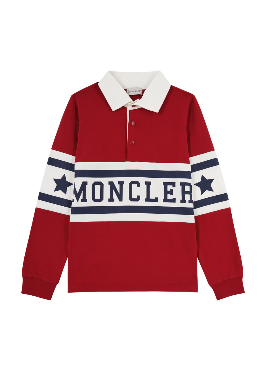 Moncler Kids Logo-print Cotton Polo Shirt (12-14 Years) In Red