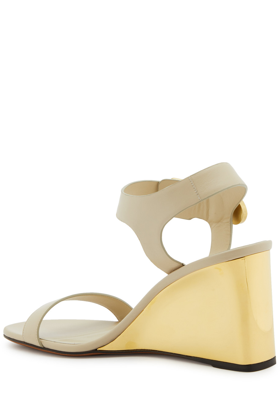 Shop Chloé Chloe Rebecca 70 Leather Wedge Sandals In Beige