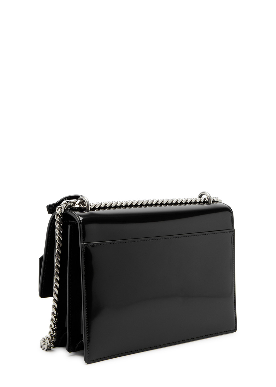 Saint Laurent Sunset Medium Patent Leather Shoulder Bag In Black